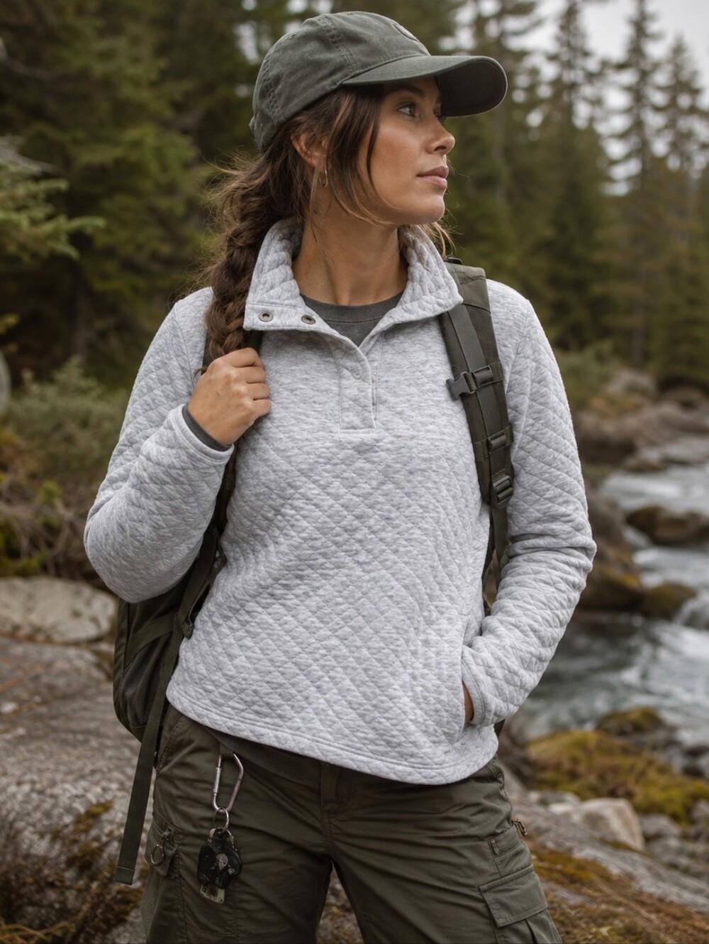 Avalanche Supply Co. Quilted 1/4 Snap Pullover - Grey - M - Gorpcore Granola